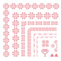 Set of decorative seamless ornamental border with corner. Separate ornamentation elements. Pink Royalty Free Stock Photo