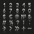 Set of decorative silver numbers and symbols Royalty Free Stock Photo