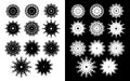 Set of decorative spirograph symbols. Kaleidoscope icons, flowers, stars and snowflakes. Vector