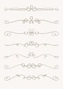 Set of 7 decorative swirls elements, dividers, page decors. Royalty Free Stock Photo