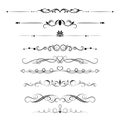 Set of decorative swirls elements, dividers, page decors. Royalty Free Stock Photo