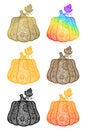 Set of decorative vector pumpkins of different colors. Autumn symbol. Halloween decor Royalty Free Stock Photo