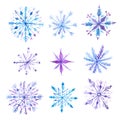 Set of decorative watercolor snowflakes Royalty Free Stock Photo