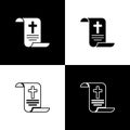 Set Decree, paper, parchment, scroll icon icon isolated on black and white background. Chinese scroll. Vector Royalty Free Stock Photo