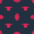 Set Decree, paper, parchment, scroll and Lotus flower on seamless pattern. Vector. Royalty Free Stock Photo