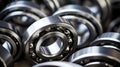 Set of deep groove ball and roller bearings on a gray background with soft focus. Neural network ai generated Royalty Free Stock Photo