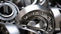 Set of deep groove ball and roller bearings on a gray background with soft focus. Neural network ai generated Royalty Free Stock Photo
