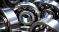 Set of deep groove ball and roller bearings on a gray background with soft focus. Neural network ai generated Royalty Free Stock Photo