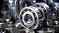 Set of deep groove ball and roller bearings on a gray background with soft focus. Neural network ai generated Royalty Free Stock Photo