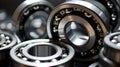 Set of deep groove ball and roller bearings on a gray background with soft focus. Neural network ai generated Royalty Free Stock Photo