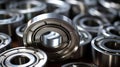 Set of deep groove ball and roller bearings on a gray background with soft focus. Neural network ai generated Royalty Free Stock Photo