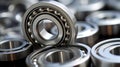 Set of deep groove ball and roller bearings on a gray background with soft focus. Neural network ai generated Royalty Free Stock Photo