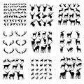 Set of deer. Black silhouette deer isolated on white. Hand drawn vector illustration. deer jump