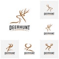 Set of Deer Hunt Logo template, Elegant Deer Head logo designs vector