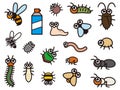 Set of deformed illustrations of pest control