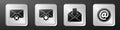 Set Delete envelope, Envelope setting, Envelope and Mail and e-mail icon. Silver square button. Vector Royalty Free Stock Photo