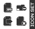 Set Delete file document, EPS file document, Next page arrow and Document folder with minus icon. Vector