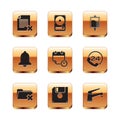 Set Delete file document, folder, Floppy disk, Calendar and clock, Ringing bell and IV bag icon. Vector Royalty Free Stock Photo