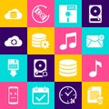 Set Delete file document, Music note, tone, New, email incoming message, Floppy disk the 5.25-inch, Setting database Royalty Free Stock Photo