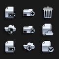 Set Delete folder, Add cloud, Document and check mark, Cloud storage text document, EPS file, shield, Trash can and PDF Royalty Free Stock Photo