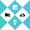 Set Delete folder, Floppy disk backup, Database protection and Cloud database icon. Vector Royalty Free Stock Photo