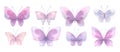 A set of delicate cute pink and lilac butterflies. Watercolor illustration. Isolated objects on a white