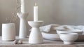 A set of delicate handbuilt ceramic candle holders with a minimalist Scandinavianinspired design featuring simple clean