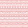 Set of delicate lace borders for design. White seamless ribbons on a pink background. Royalty Free Stock Photo