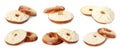 Set with delicious bagels with cream cheese on white background. Banner design