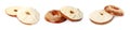 Set with delicious bagels with cream cheese on white background. Banner design