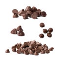 Set of delicious chocolate chips on background Royalty Free Stock Photo