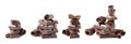 Set of delicious chocolate pieces and curls on white Royalty Free Stock Photo