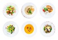 Set of delicious classic dishes, top view, flat. Autumn menu in