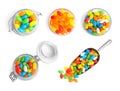 Set with delicious color jelly beans on background, top view Royalty Free Stock Photo