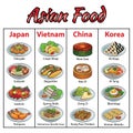 Set of delicious and famous food of Asia Japan,Vietnam,China,Korea in colorful gradient design icon