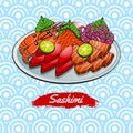 Set of delicious and famous food of Japanese,Sashimi,in colorful gradient design icon