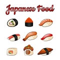 Set of delicious and famous food of Japanese,Sushi,in colorful gradient design icon Royalty Free Stock Photo