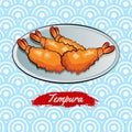 Set of delicious and famous food of Japanese,Tempura,in colorful gradient design icon
