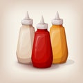 Set of delicious fast food sauces.