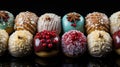 Set of delicious festive donuts with Christmas decoration. Generative AI Royalty Free Stock Photo