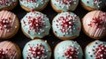 Set of delicious festive donuts with Christmas decoration. Generative AI Royalty Free Stock Photo