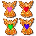 Set of delicious gingerbread in the shape of an angels isolated on white background. Traditional Christmas festive cakes