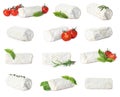 Set with delicious goat cheese on white background Royalty Free Stock Photo