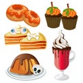 Set of delicious halloween food icon