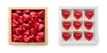 Set with delicious heart shaped chocolate candies in boxes on white background, top view. Banner design Royalty Free Stock Photo