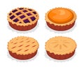 Set of delicious pies in cartoon style. Vector illustration homemade cakes with different fillings