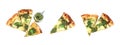 Set of delicious pizza slices with pesto and cheese on white background, top view. Banner design Royalty Free Stock Photo