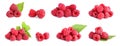 Set with delicious ripe raspberries on white background. Banner design Royalty Free Stock Photo