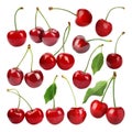 Set of delicious ripe sweet cherries on white Royalty Free Stock Photo