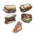 Set of delicious sandwich illustrations.